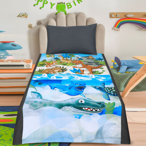 Cartoon Character Bed Sheet Dinosaur Land & Sea Single-30191