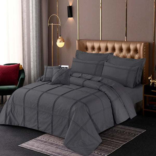 Square Pleated Quilt Cover Set Gray-40170 RFS