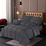 Square Pleated Quilt Cover Set Gray Pinstripe-40170 RFS