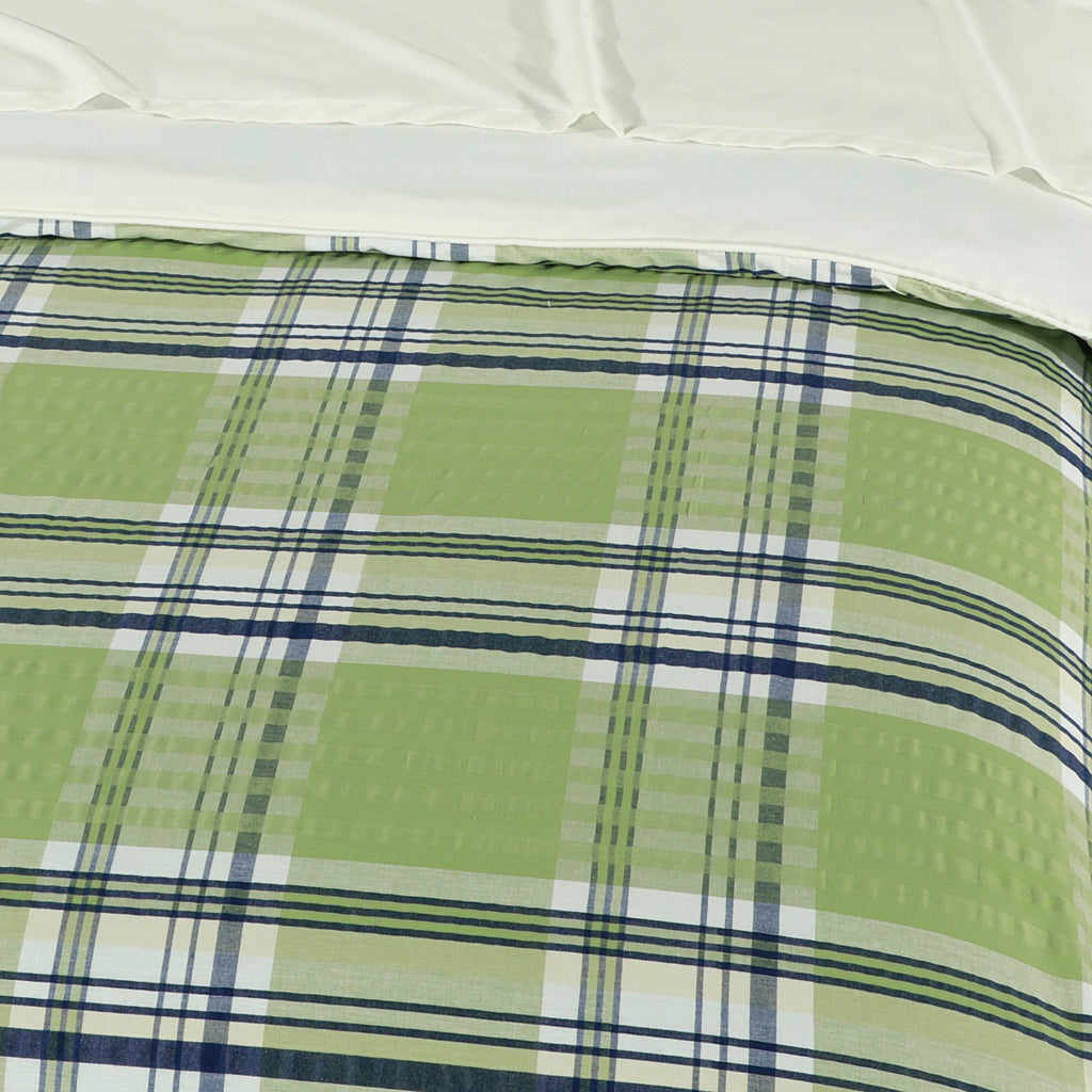 Quilt Cover Set Navy Green Plaid-30145