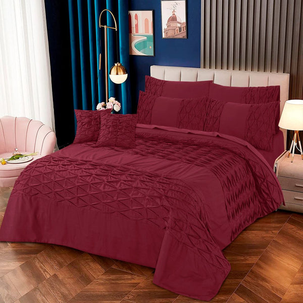 Zigzag Pleated Duvet Cover 8 Pcs Set Maroon-40135 RFS