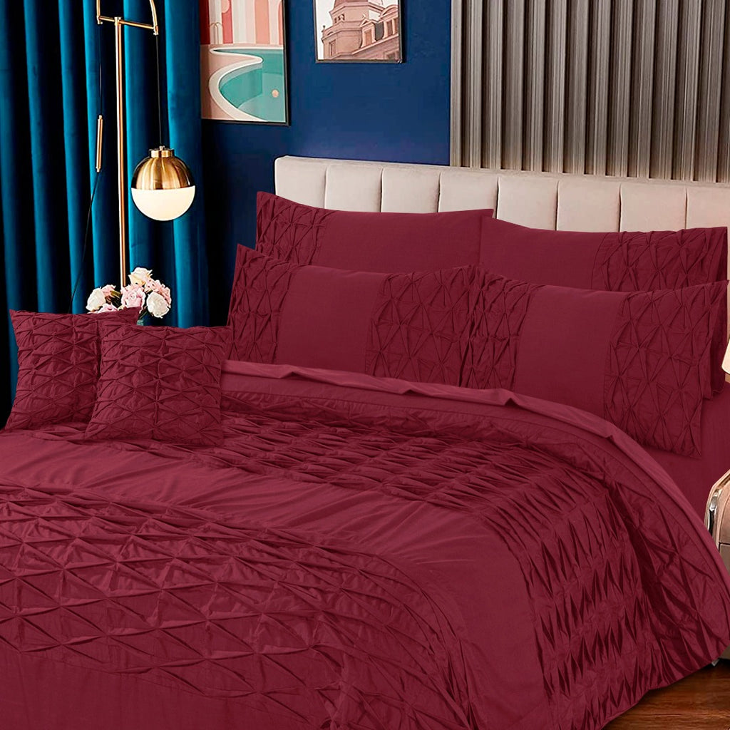 Zigzag Pleated Duvet Cover 8 Pcs Set Maroon-40135 RFS