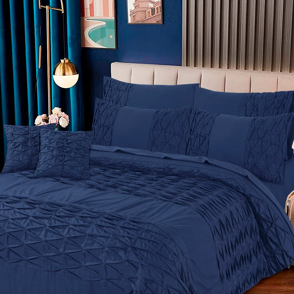 Zigzag Pleated Duvet Cover 8 Pcs Set Navy-40137 RFS