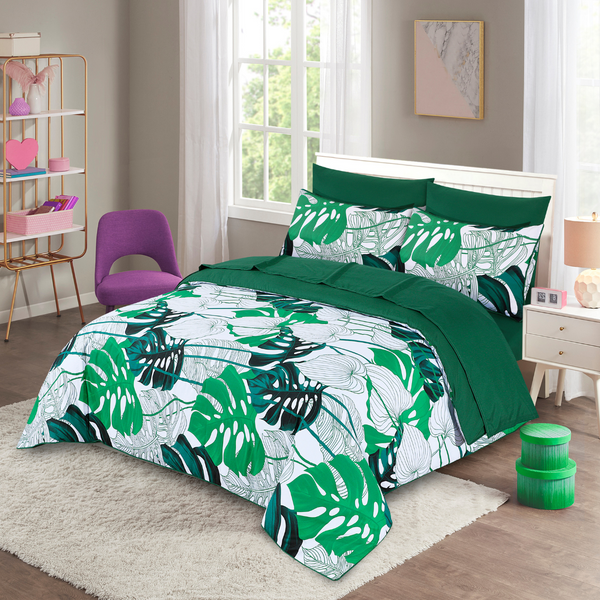 Quilt Cover Set Green & White Floral-30144