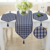 3 Pcs Quilted Table Runner Set Blue Check-707OS