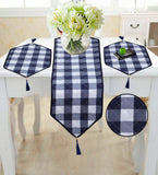 3 Pcs Quilted Table Runner Set Blue & White Check-712 OS