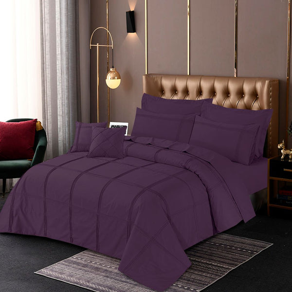 Square Pleated Duvet Cover 8 Pcs Set Blueberry Wine-40239 RFS