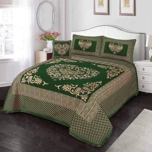Jacquard Velvet Bed Sheet Set 4 pcs Heart Forest Green King - 40215 RFS - Lotus
