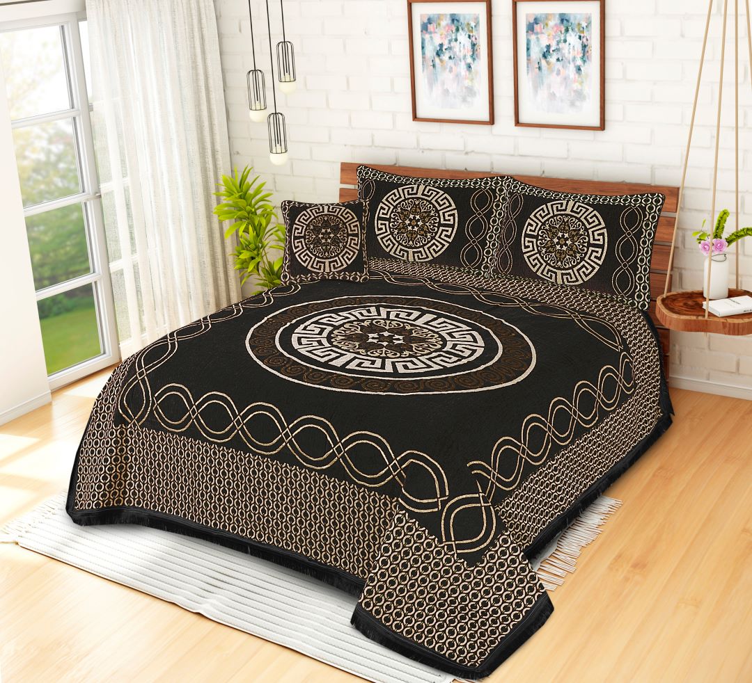 Jacquard Velvet Bed Sheet Set 4 Pcs Versatile Forest Black King - 40248 RFS - Lotus
