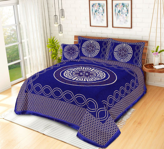 Jacquard Velvet Bed Sheet Set 4 Pcs Versatile Forest Blue King - 40249 RFS - Lotus