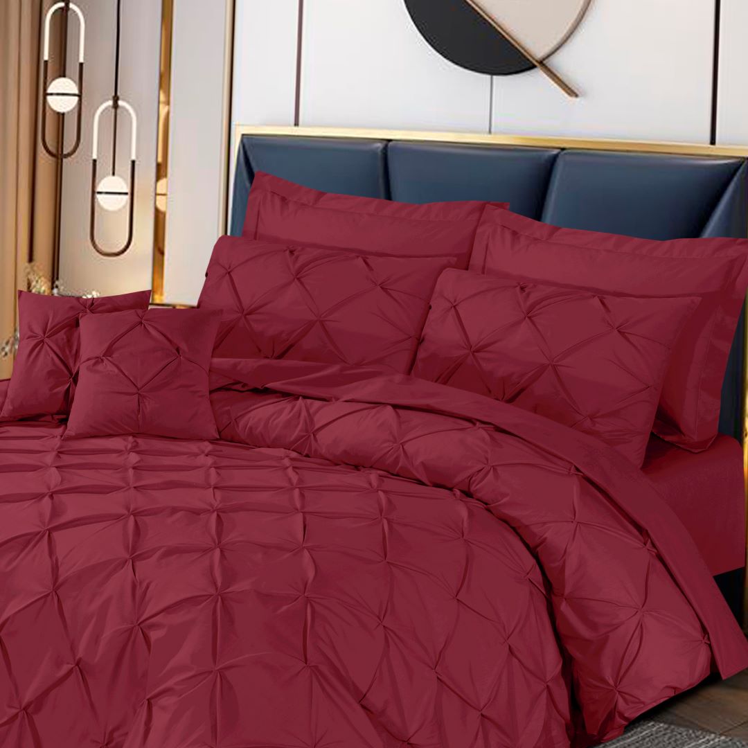 Pin Tuck Duvet Cover 8 Pcs Set Maroon - 40193 RFS - Lotus