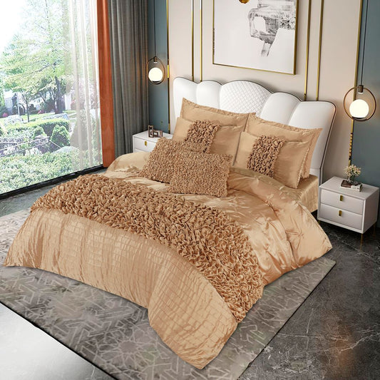 Silk Roly - Poly Pin Tuck Duvet Cover 8 Pcs Set Cream - 40273 RFS - Lotus