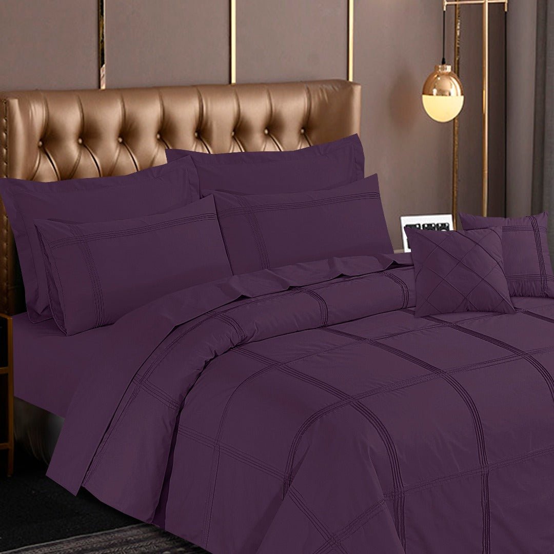 Square Pleated Duvet Cover 8 Pcs Set Blueberry Wine - 40239 RFS - Lotus