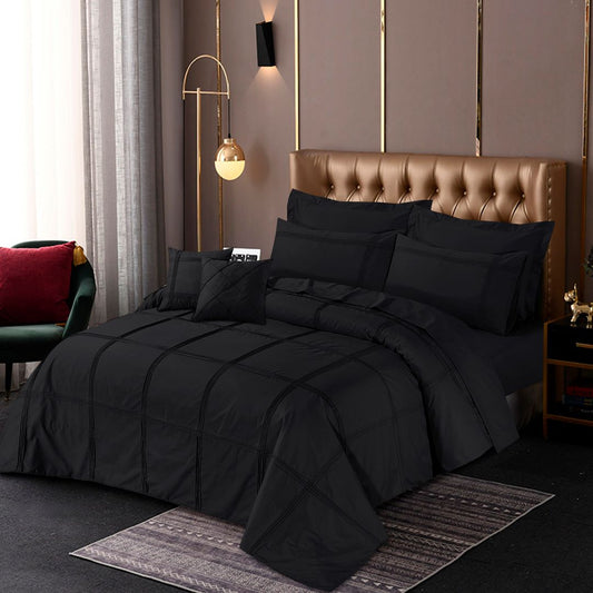 Square Pleated Duvet Cover 8 Pcs Set Jet Black - 40173 RFS - Lotus