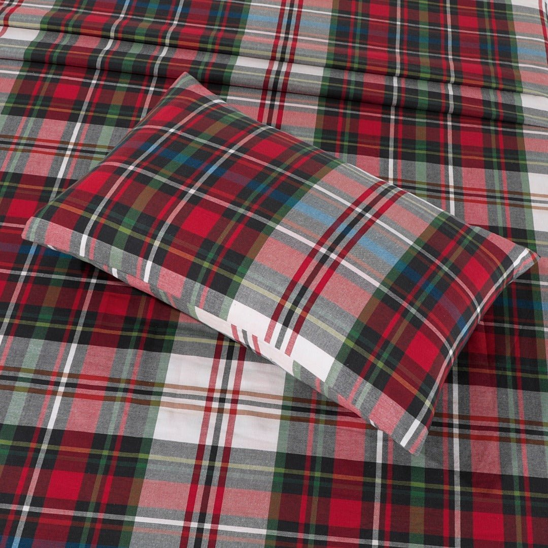 Yarn Dyed Cotton Bed Sheet 3 Pcs Set Red Green Plaid - 30177 - Lotus