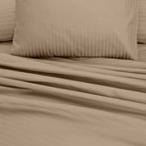 Beige Stripe Sateen - Fitted Sheet Set King