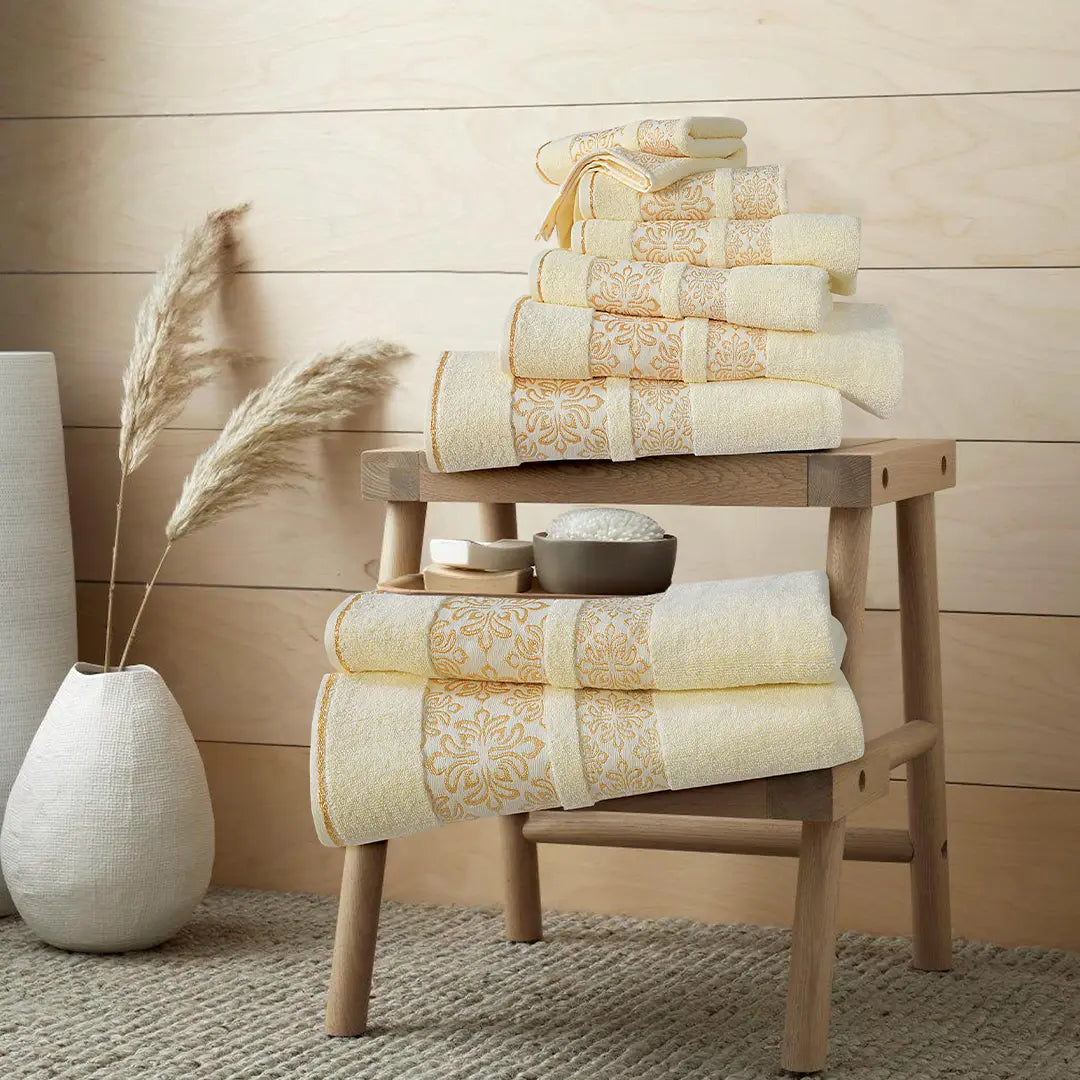 Cream Flower Bath Towel