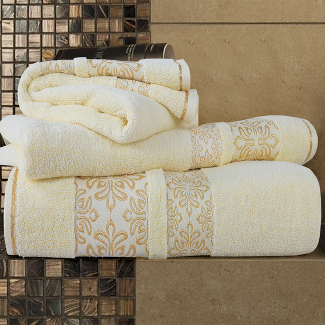 Cream Flower - 3-Pcs Jacquard Towel Set Main Image