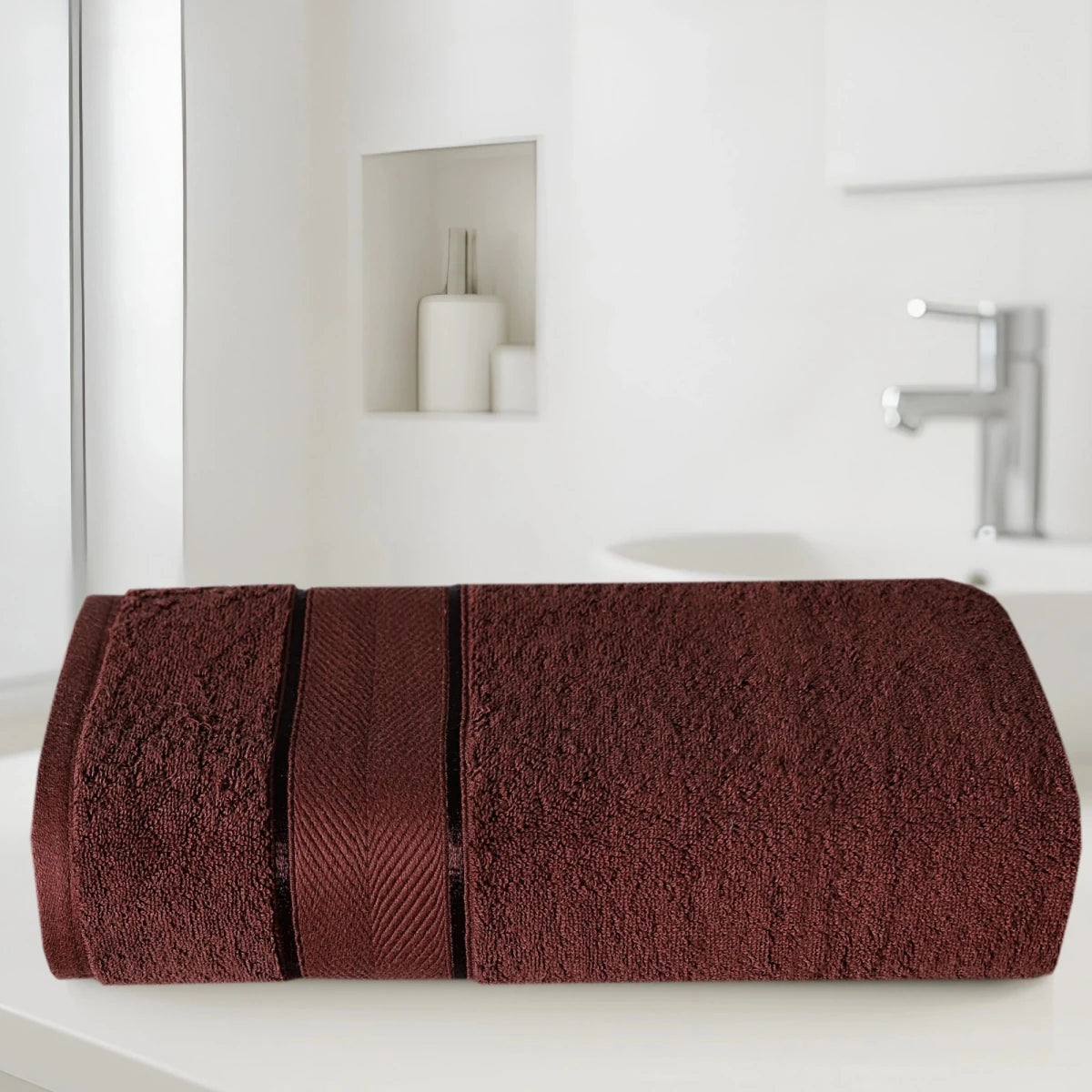100% Cotton Bath Towel – Chocolate Chevron, 1 Pc, 600 GSM, Soft, Absorbent & Durable - Lotus