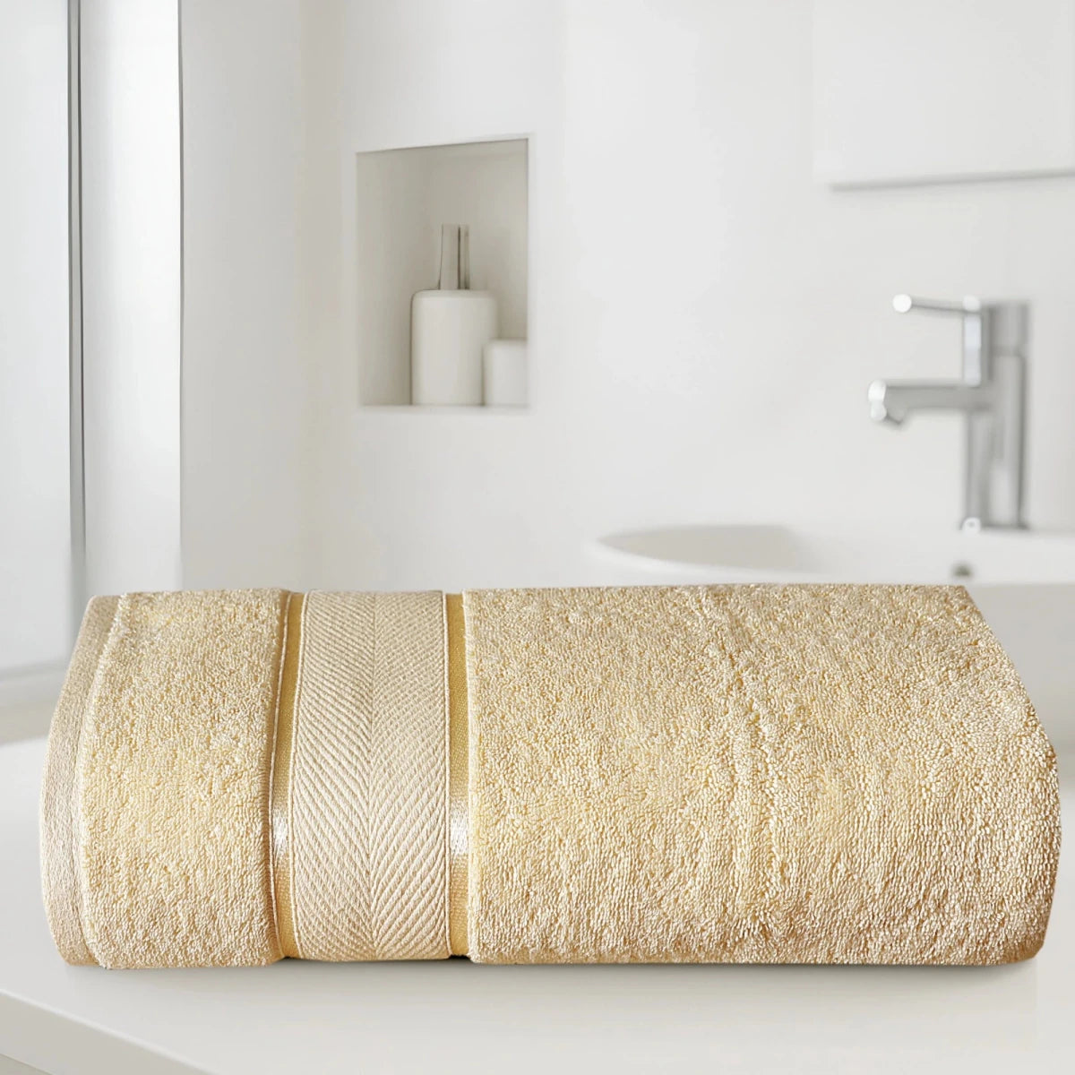 100% Cotton Bath Towel – Cream Chevron, 1 Pc, 600 GSM, Soft, Absorbent & Durable - Lotus