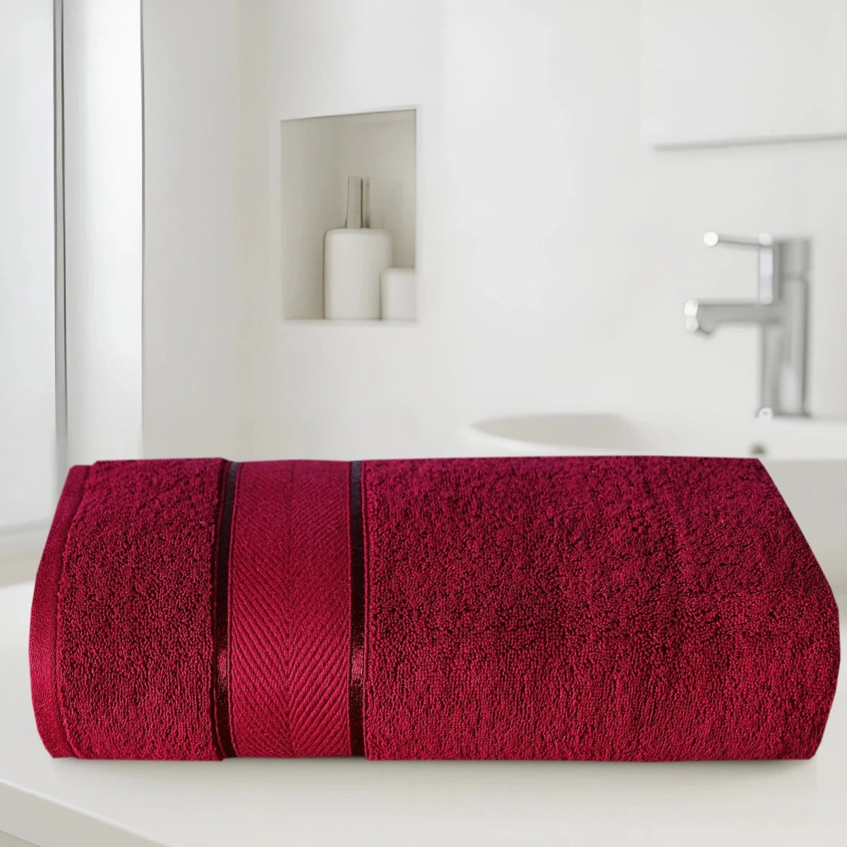 100% Cotton Bath Towel – Maroon Chevron, 1 Pc, 600 GSM, Soft, Absorbent & Durable - Lotus