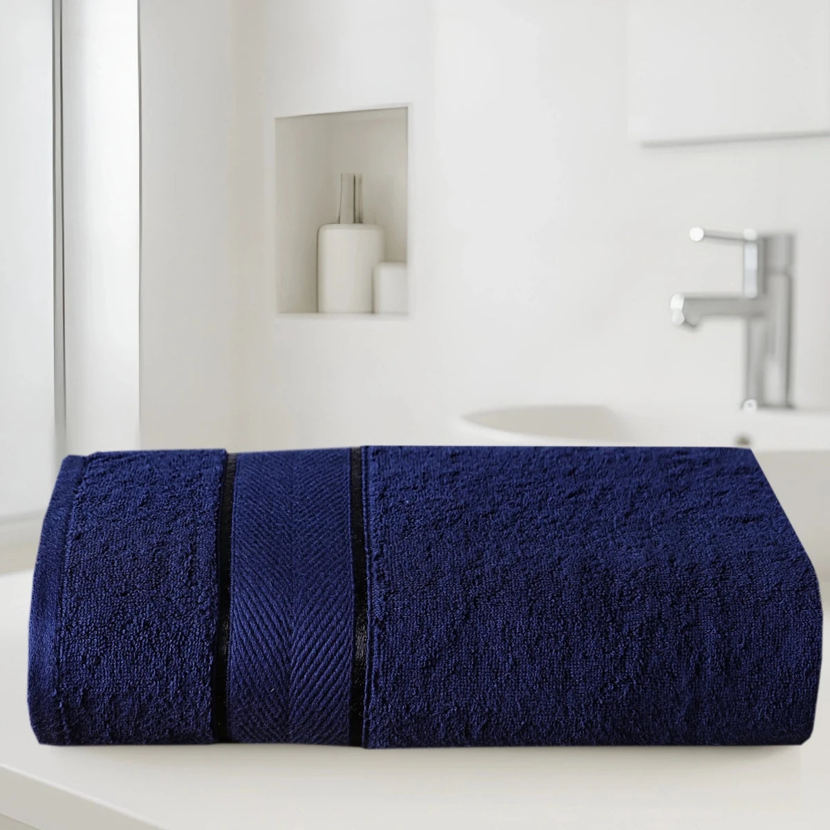 100% Cotton Bath Towel – Navy Chevron, 1 Pc, 600 GSM, Soft, Absorbent & Durable - Lotus