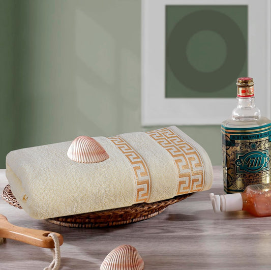 100% Cotton Jacquard Bath Towel – Cream Greek Key, 1 Pc, 500 GSM, Soft, Absorbent & Durable - Lotus