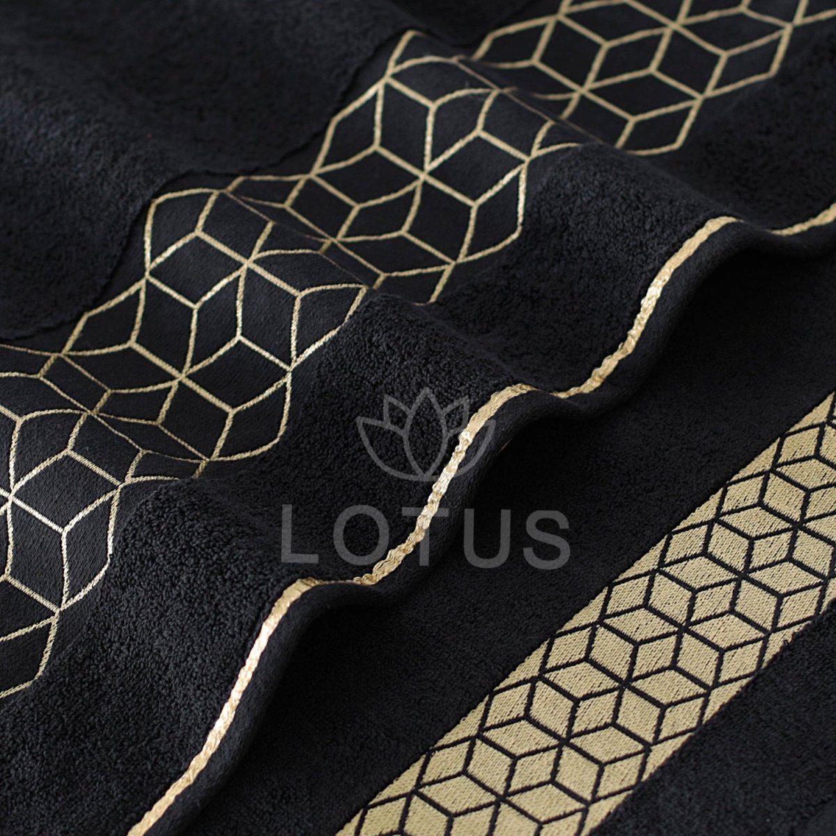 100% Cotton Jacquard Bath Towel – Jet Black diamond, 1 Pc, 500 GSM, Soft, Absorbent & Durable - Lotus