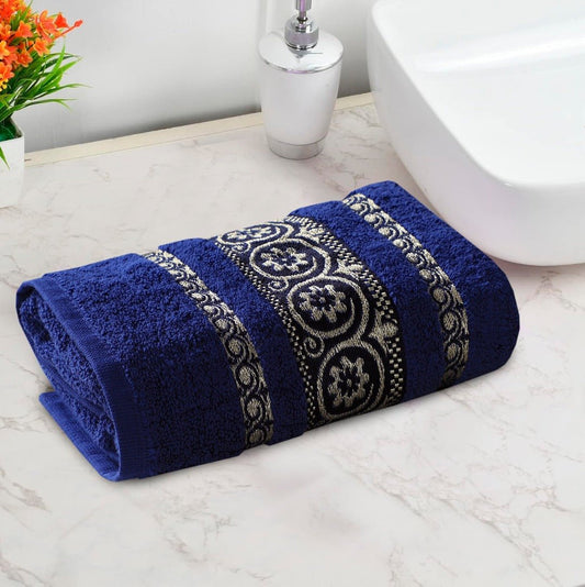 100% Cotton Jacquard Bath Towel – Navy Circle, 1 Pc, 500 GSM, Soft, Absorbent & Durable - Lotus