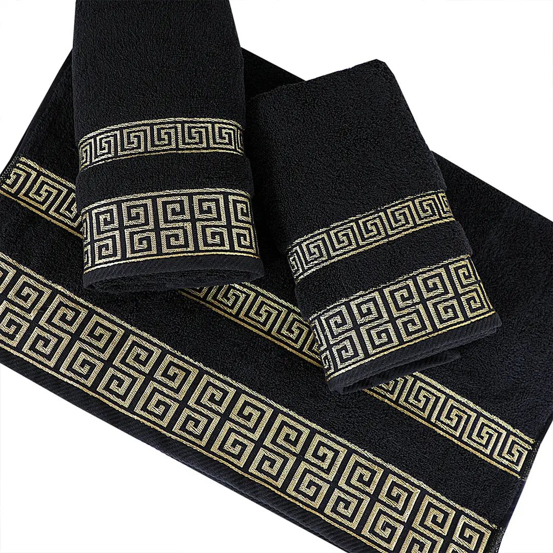 100% Cotton Jacquard Towel Set – Black Versatile, 2 Pc, 500 GSM, Soft, Absorbent & Durable - Lotus