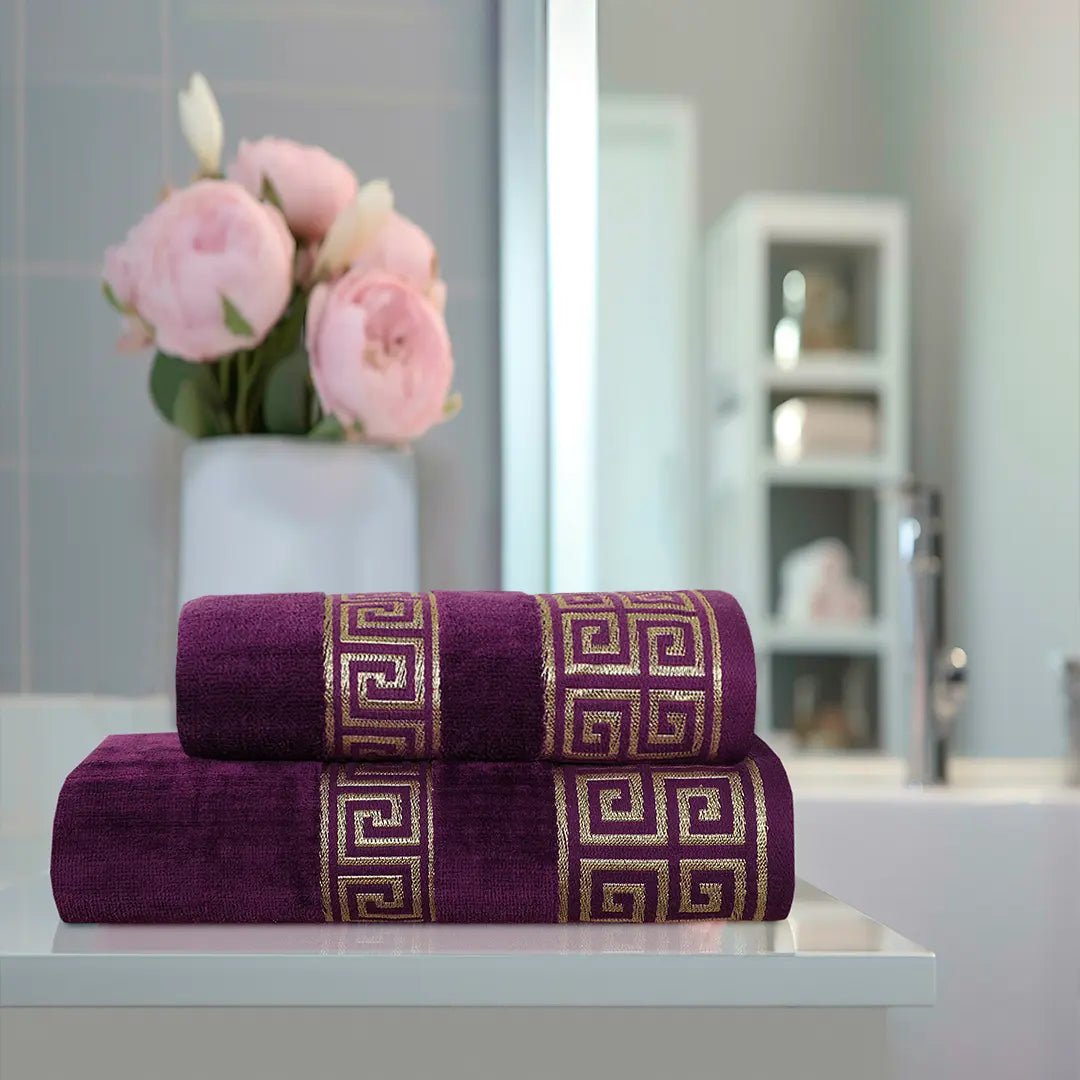 100% Cotton Jacquard Towel Set – Magenta Versatile, 2 Pc, 500 GSM, Soft, Absorbent & Durable - Lotus
