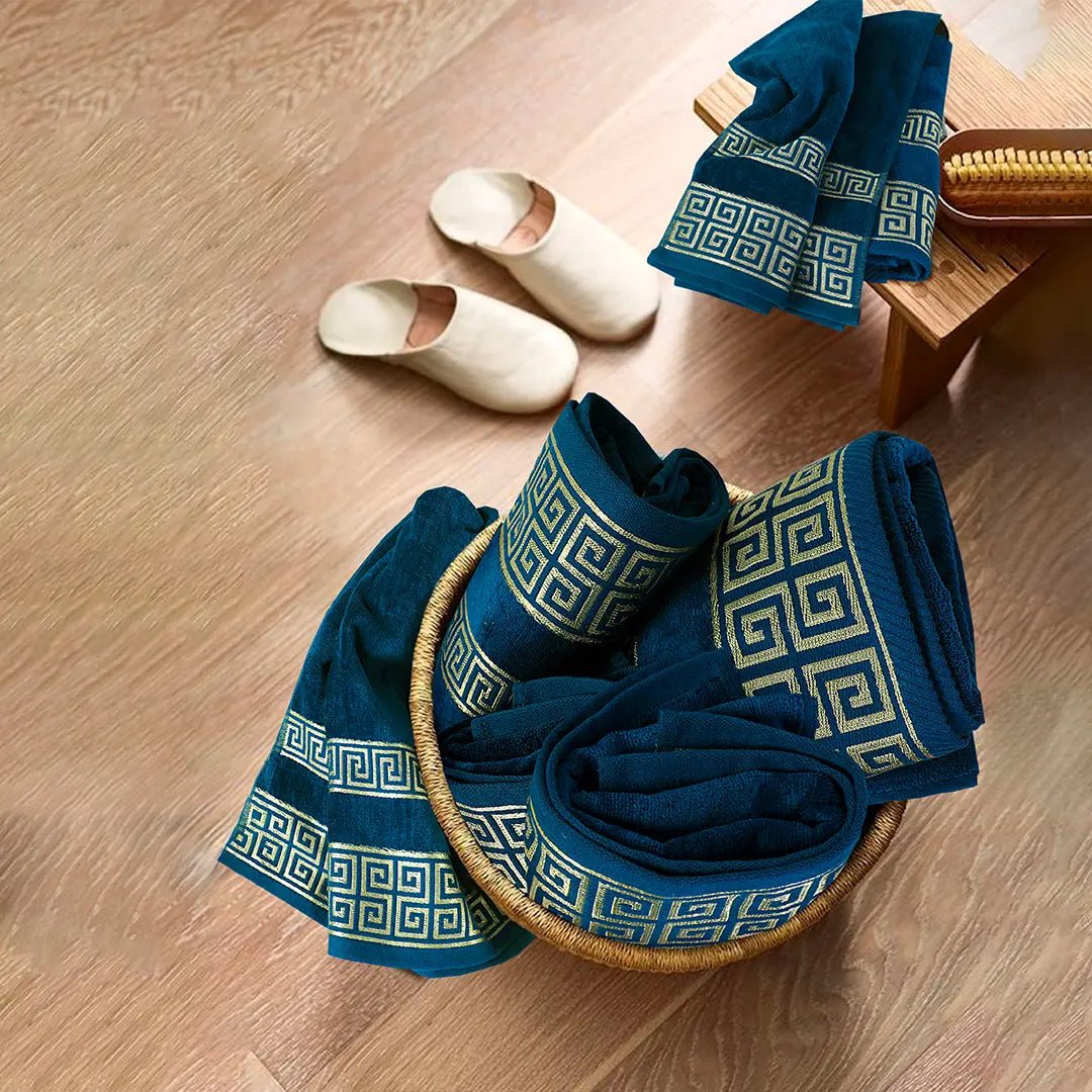 100% Cotton Jacquard Towel Set – Teal Versatile, 2 Pc, 500 GSM, Soft, Absorbent & Durable - Lotus