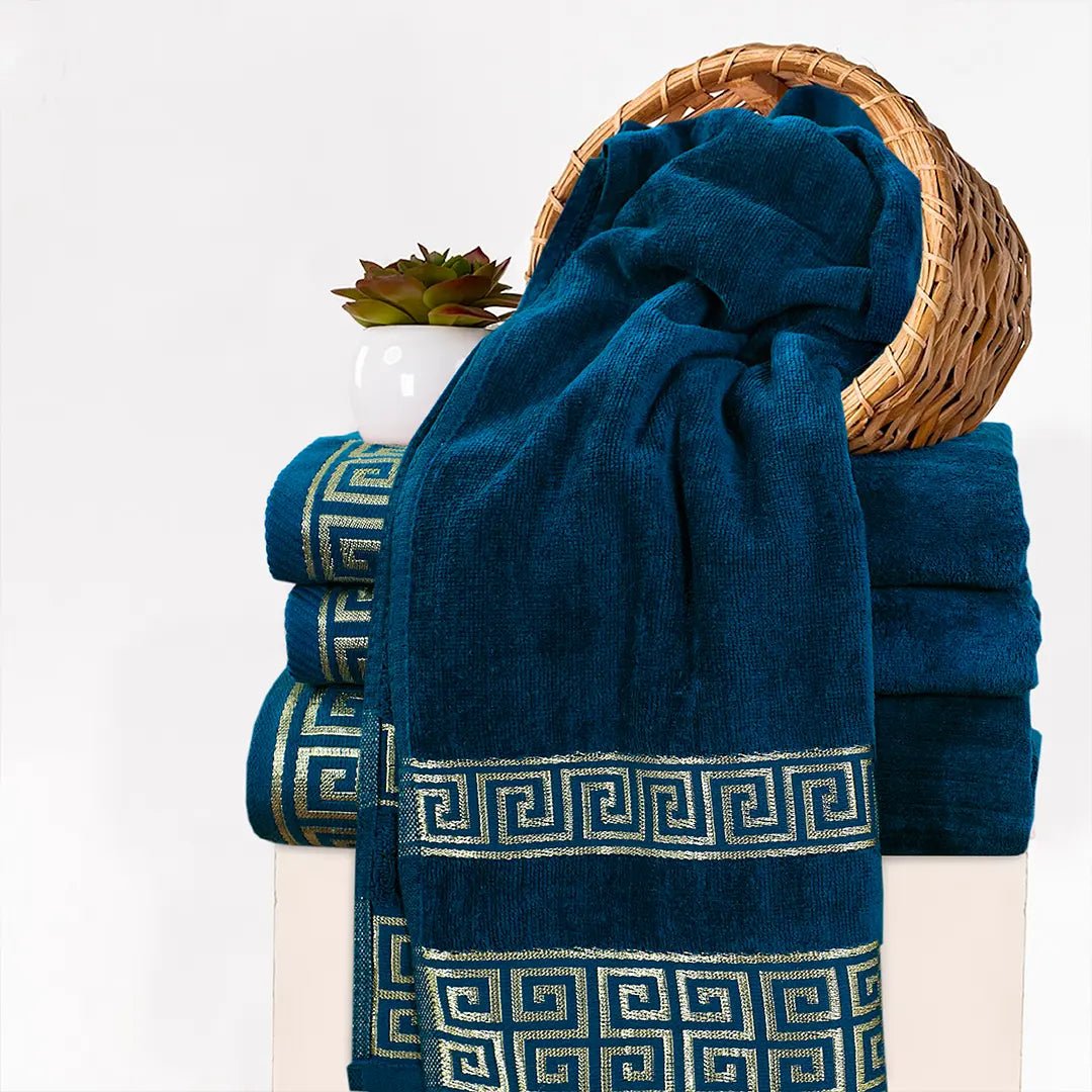 100% Cotton Jacquard Towel Set – Teal Versatile, 2 Pc, 500 GSM, Soft, Absorbent & Durable - Lotus