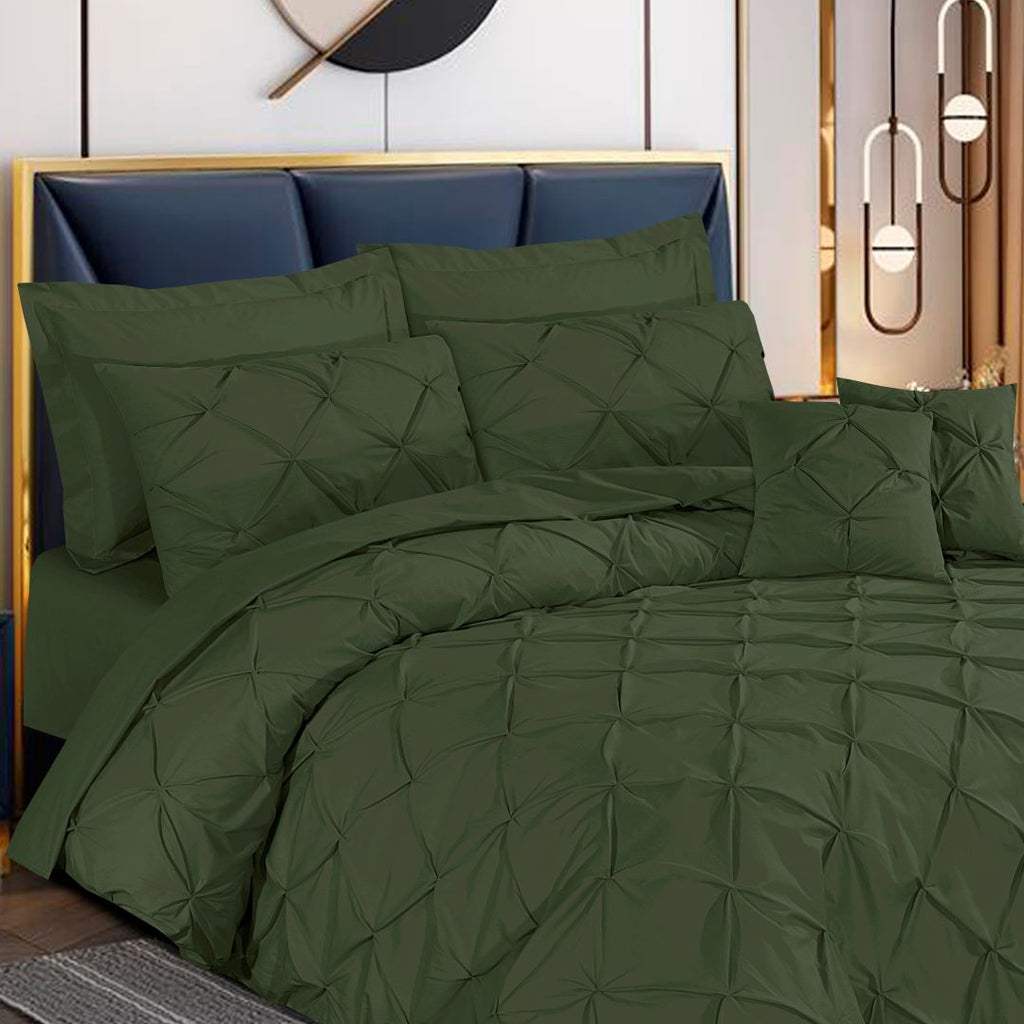 Pin Tuck Duvet Cover 8 Pcs Set Olive Green-40277 RFS