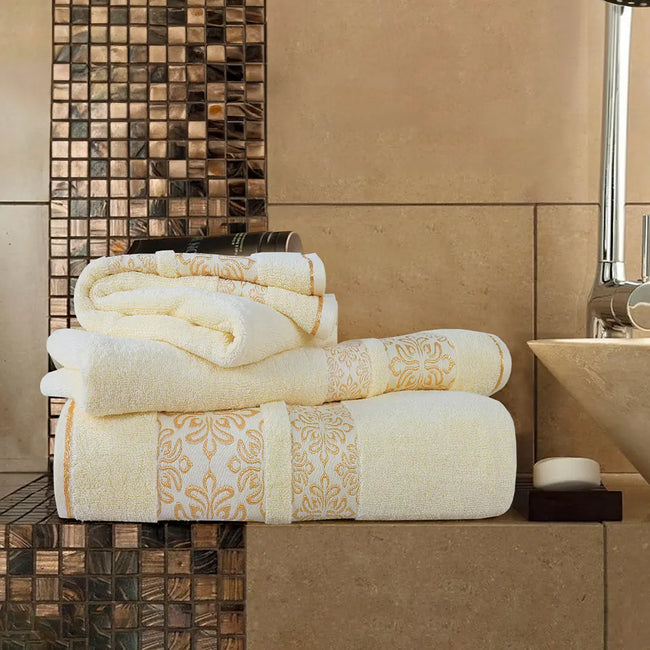 Cream Flower - 2-Pcs Jacquard Towel Set Main Image