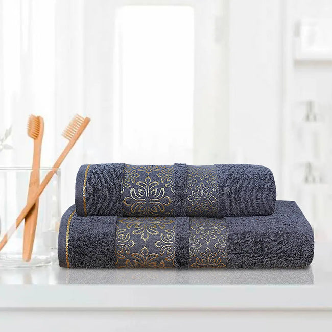 Gray Flower - 3-Pcs Jacquard Towel Set Hover Image