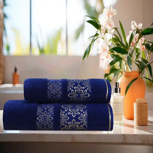 2-Pcs Towel Set Flower Navy-591