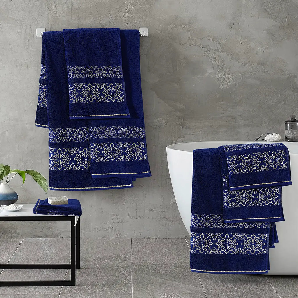 2-Pcs Towel Set Flower Navy-591