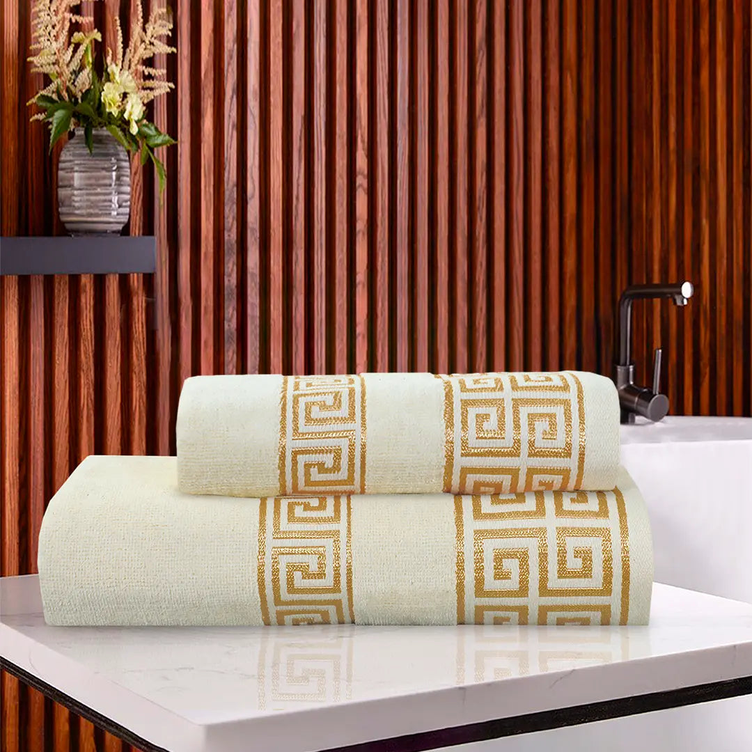 100% Cotton Jacquard Towel Set – Cream Versatile, 2 Pc, 500 GSM, Soft, Absorbent & Durable