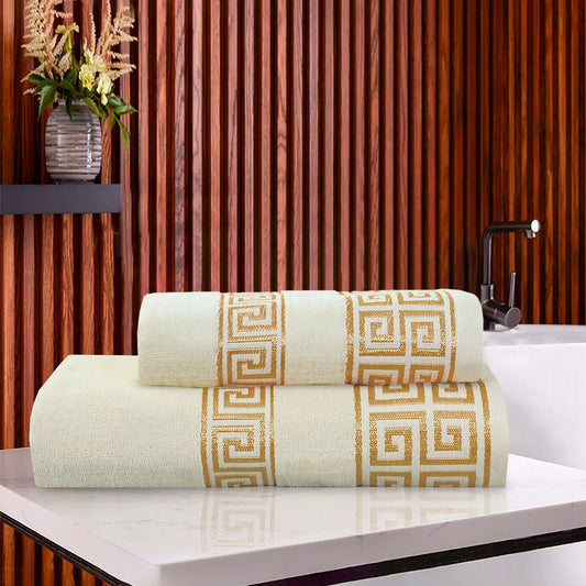 100% Cotton Jacquard Towel Set – Cream Versatile, 2 Pc, 500 GSM, Soft, Absorbent & Durable