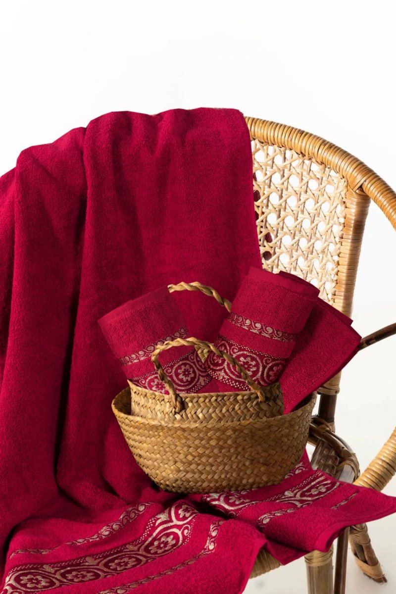 2 - Pcs Towel Set Circle Maroon - 030 - Lotus