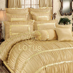 Silk Ruffled & Embellished luxury Bridal Duvet Cover Set Skin Golden 12 Pcs-40256 RFS