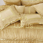 Silk Ruffled & Embellished luxury Bridal Duvet Cover Set Skin Golden 12 Pcs-40256 RFS