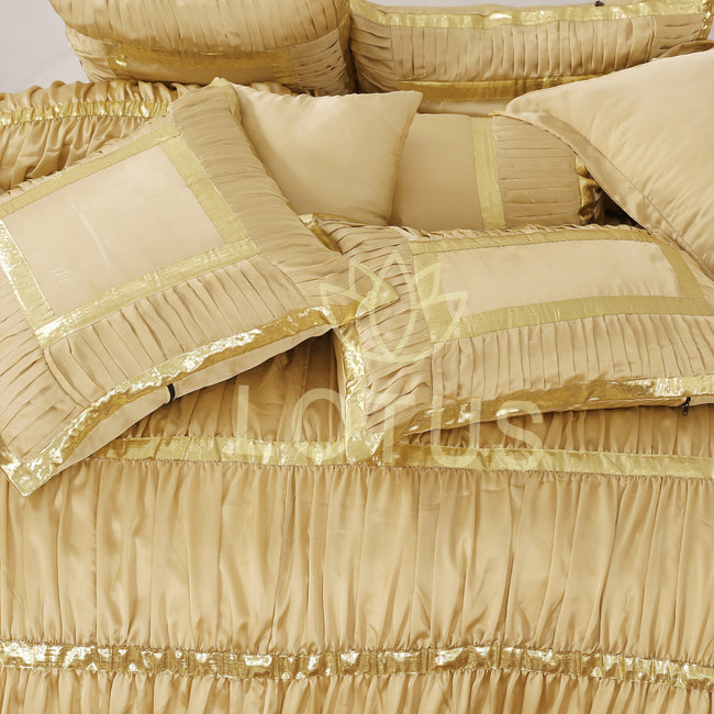 Silk Ruffled & Embellished luxury Bridal Duvet Cover Set Skin Golden 12 Pcs-40256 RFS Main Image