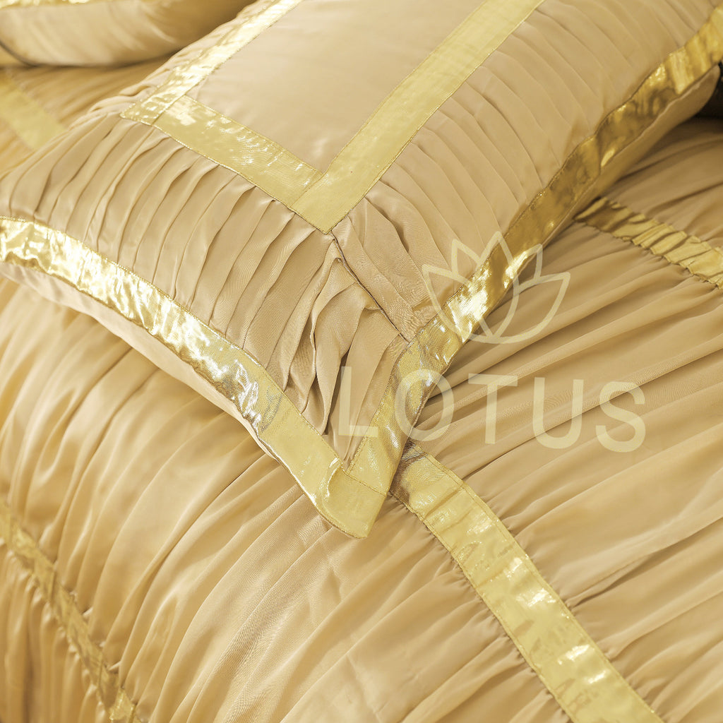 Silk Ruffled & Embellished luxury Bridal Duvet Cover Set Skin Golden 12 Pcs-40256 RFS