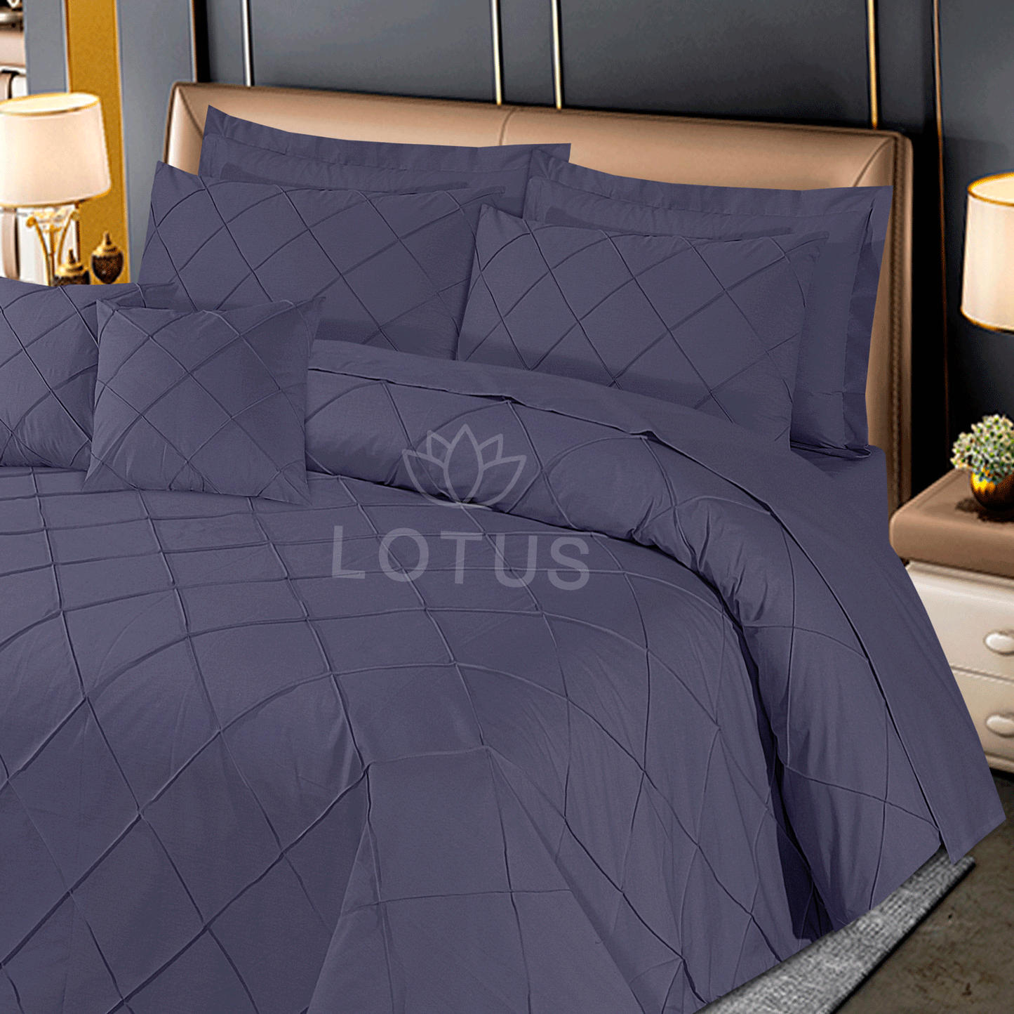 Ultra Soft Diagonal Pleated Duvet Cover Set – Gray, King Size, 8 Pc
