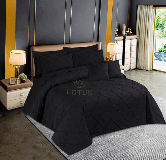 Ultra Soft Diagonal Pleated Duvet Cover Set – Black, King Size, 8 Pc