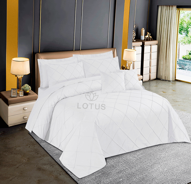 White Diagonal Pleated - Duvet Cover Set  8 Pcs Hover Image