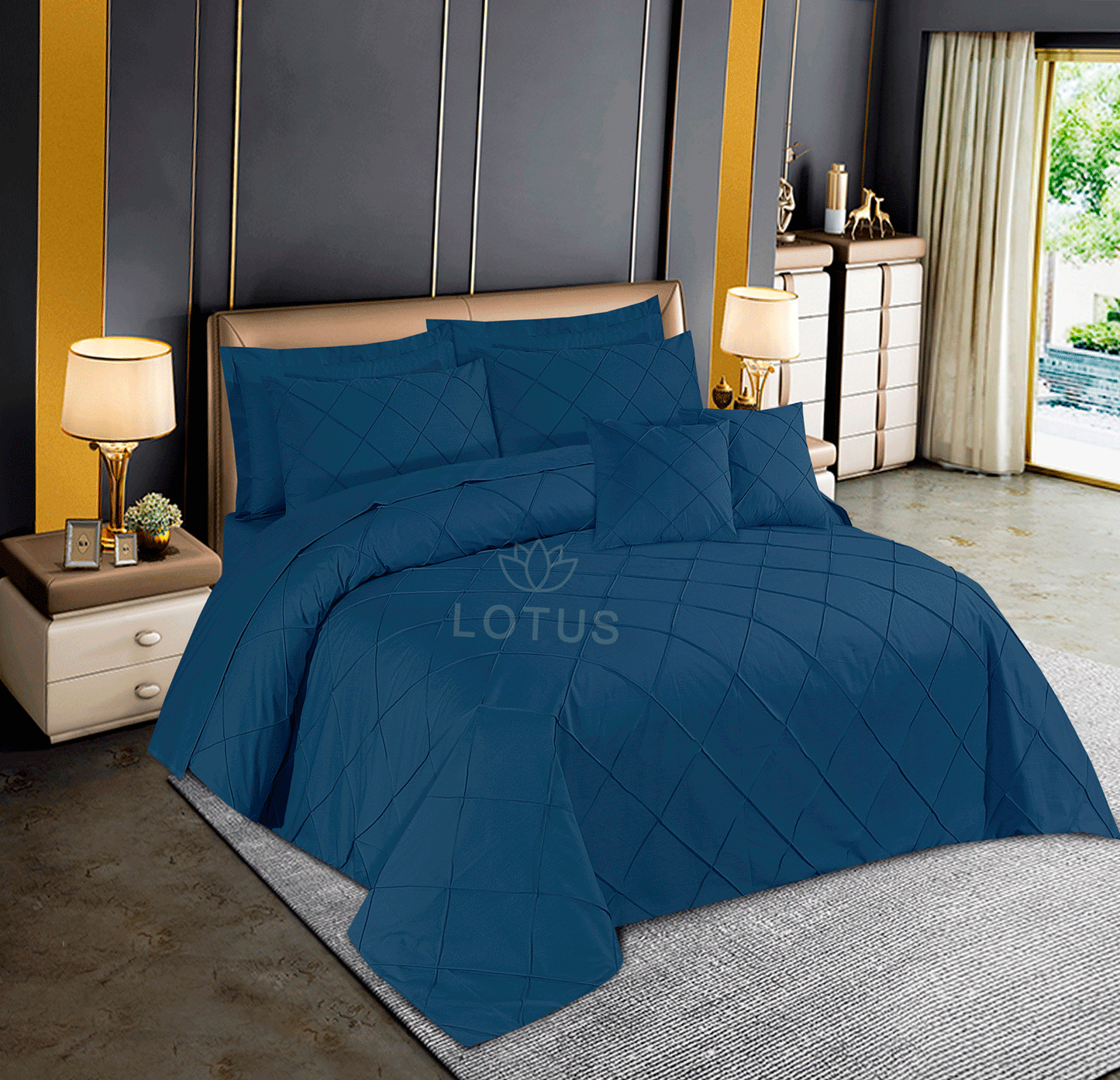 Ultra Soft Diagonal Pleated Duvet Cover Set – Zinc, King Size, 8 Pc
