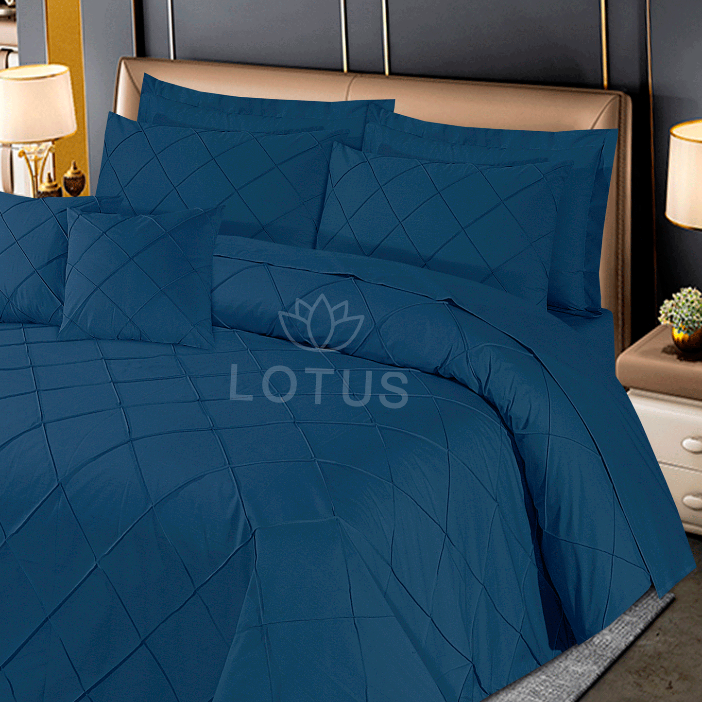 Ultra Soft Diagonal Pleated Duvet Cover Set – Zinc, King Size, 8 Pc